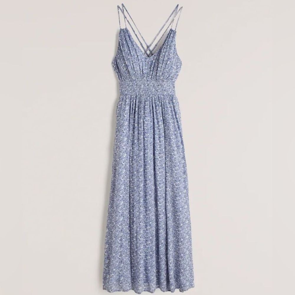 Abercrombie & Fitch Blue Floral Crossback Stretch Waist Summer Midi Sundress L